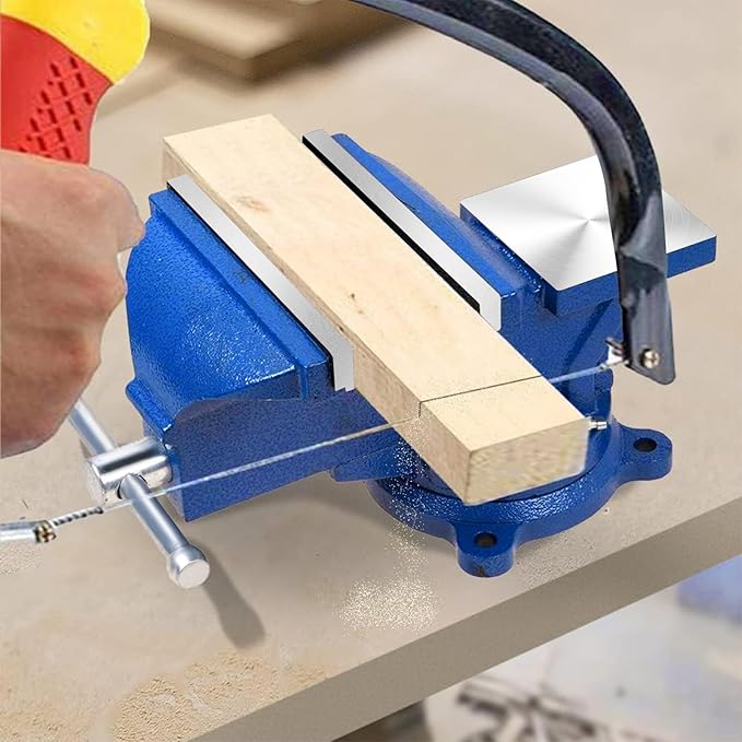 6" Heavy Duty Bench Vise, Pipe Vise Bench Vices with Anvil Swivel Table Top Clamp Locking Base, Double Swivel Rotating Vise Head& Body Rotates 360°-Blue