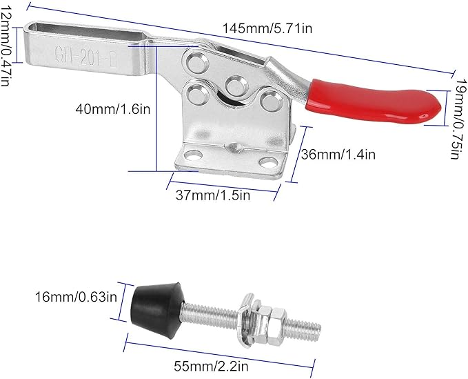 Adjustable Toggle Clamp 12 Pack 201-B Style Quick Release Toggle Latch Hold Down Clamp Antiskid Red Horizontal Clamps 360Lbs Holding Capacity Quick Release Woodworking Tool