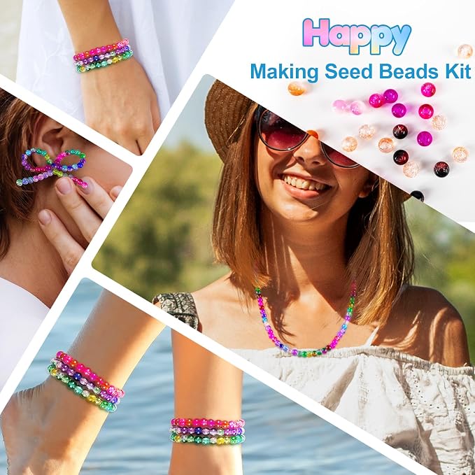XSEINO About 1200pcs 6mm Crack Glass Beads Bracelet Making Kit, 24 Assorted - Image 6