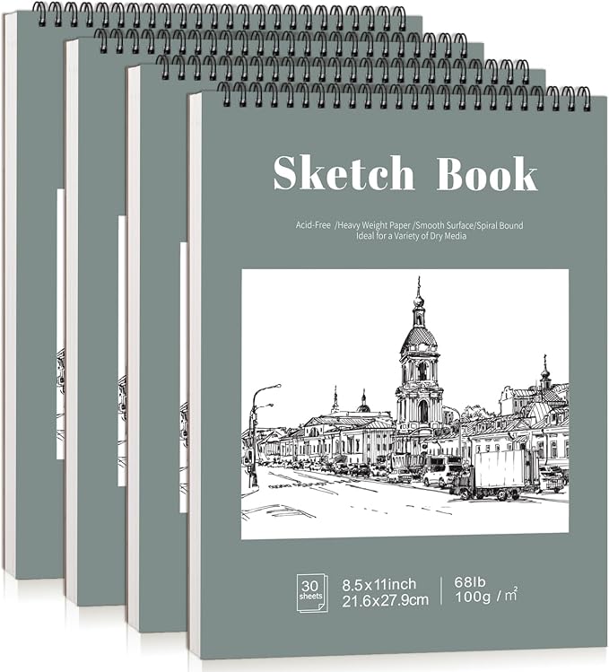 4 Pack Sketch Book, 8.5 x 11 Inch Sketchbook, 68lb/100gsm Top Spiral Bound by Prudiut