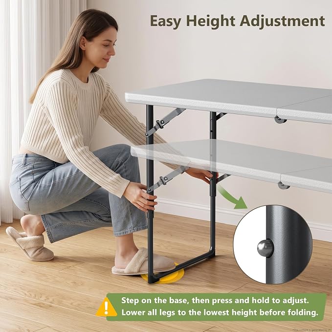 Folding Table 2 Pack, 4 FT Foldable Plastic Table - Image 6
