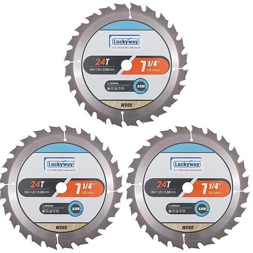 Luckyway 3-Pack 7-1/4 Inch 24T Framing with 5/8 Inch Arbor TCT Circular Saw Blade for Cutting Wood