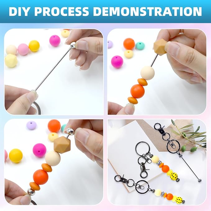 80 Pcs Beadable Keychains Bulk Kit – DIY Keychain Making Supplies - Image 4