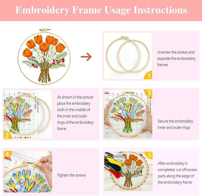 Zhenqing Orange Tulip Bouquet Cross Stitch Kit - Image 5