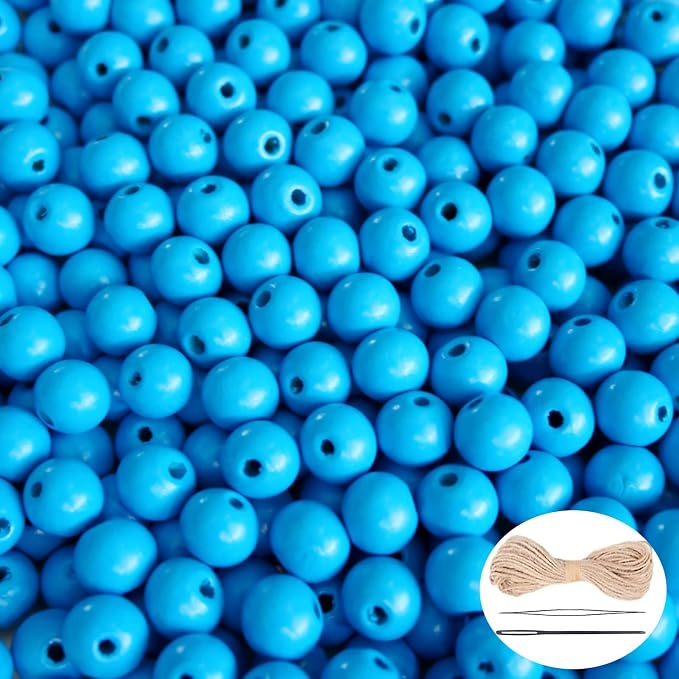 500Pcs Blue Natural Wooden Beads by SMANTA