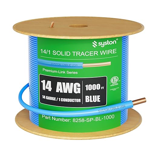 14 AWG Tracer Wire 600V 100% Solid Copper Conductor Direct Burial Underground, Blue Tracer Wire for Locating Underground Pipes and Lines Water Sewer Pipe Fiber Optic Gas Electrical Wire, 1000 FT