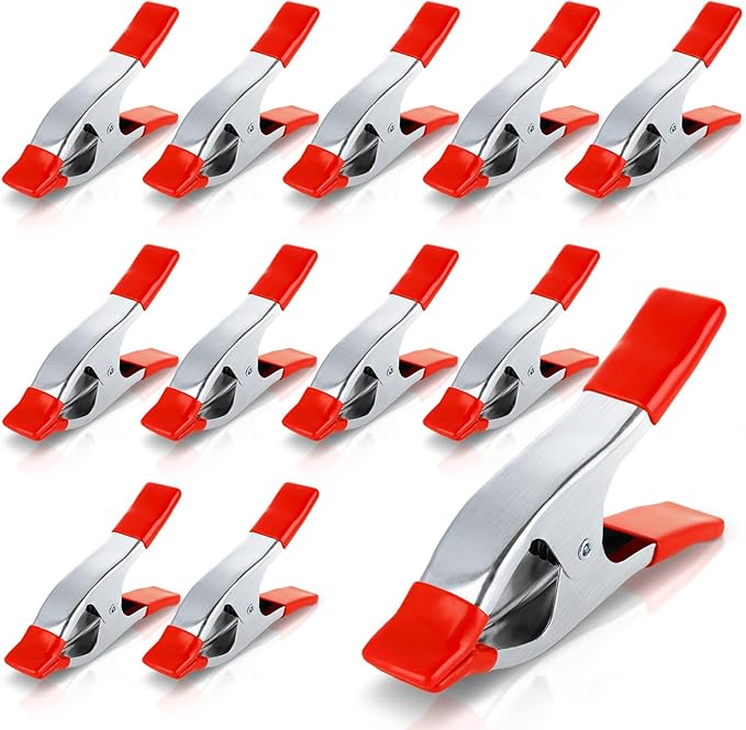 12 Pack 6 Inch Spring Clamps Heavy Duty, 2 Inch Jaw Opening, Metal Spring Clamps for woodworking/Backdrop/Greenhouse, Spring Clips with Protective Handles and Tips