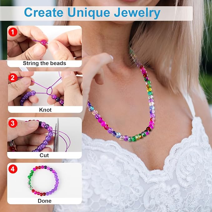XSEINO About 1200pcs 6mm Crack Glass Beads Bracelet Making Kit, 24 Assorted - Image 4