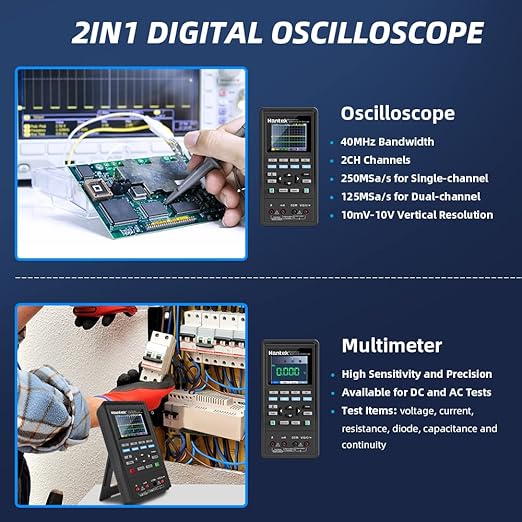 Hantek 2C42 Handheld Oscilloscope Multimeter 2 in 1 Multifunction Tester 2CH+DMM 40MHz Scope
