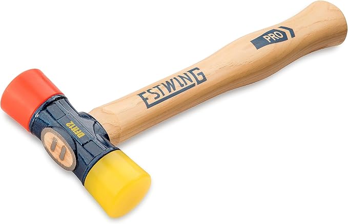 ESTWING Rubber Mallet - 12 oz Double-Face Hammer with Soft/Hard Tips & Hickory Wood Handle - DFH12