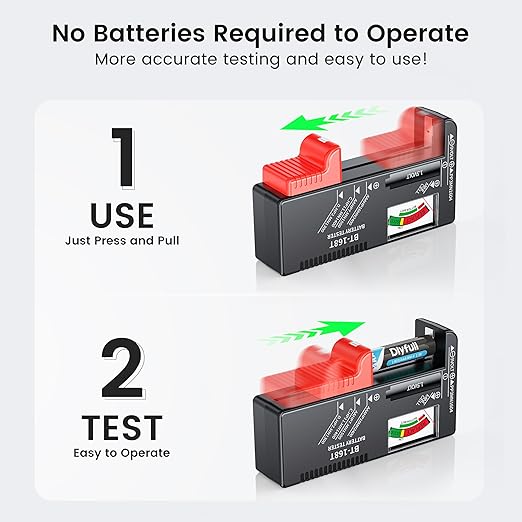 DLYPOW Battery Tester, Universal Battery Checker Small Battery Tester for AAA AA C D 9V 1.5V Button Cell Household Batteries (Upgraded Magnetic Version)