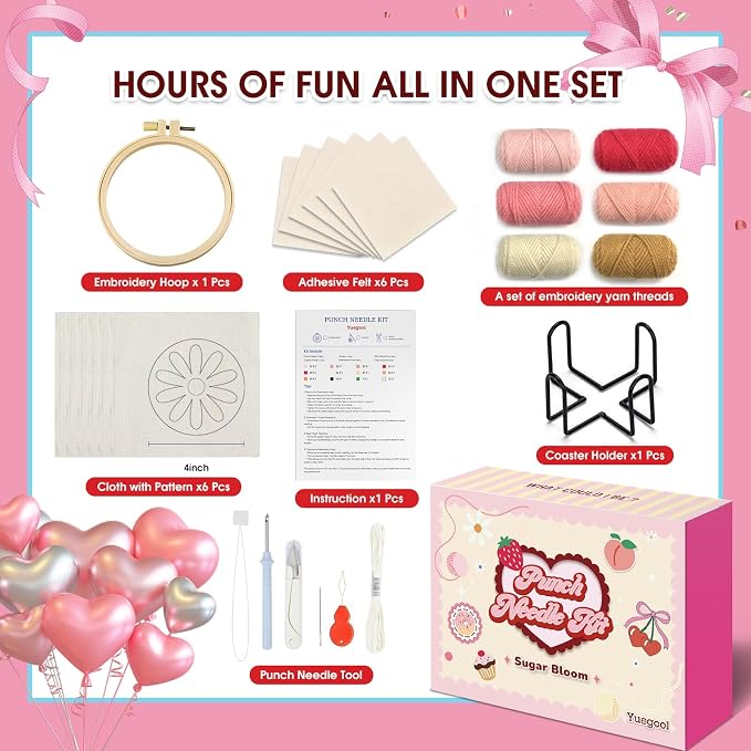 yuegool 6PCS Punch Needle Coaster Kit, Easy DIY Embroidery Set - Image 2