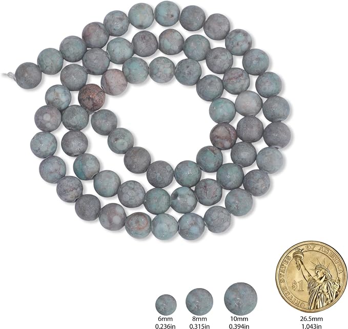 60pcs Natural Matte Cyan YuHua Gemstone Beads，6mm Frosted Round Loose Stone - Image 2