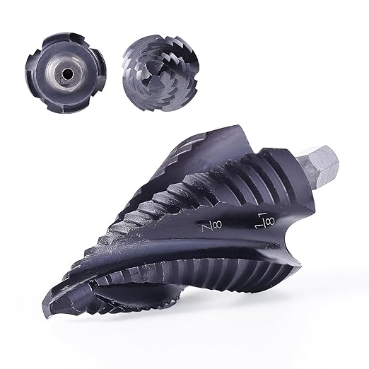 Four Spiral Flute Cobalt Step Drill Bit, 1/4"-1-1/8" M35 Cobalt Step Drill Bit Wear-Resistant AlTiN Coated, 1/4" Hex Shank for Hole Drilling in Stainless Steel, Copper, Aluminum, Wood, Plastic