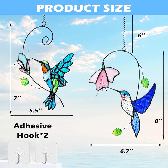2 Packs Hummingbird Stained Glass Window, Stained Glass Window Hanging - Image 3