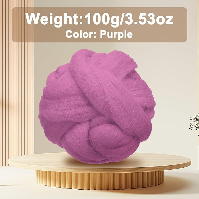 uxcell 3.53oz Wool Roving Yarn, Needle Felting Wool Fiber DIY Craft Needle Wet - Image 2