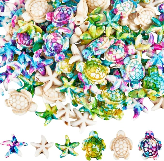 SUNNYCLUE 120PCS 2 Styles Turquoise Turtle Starfish Beads Summer Beads Hawaii by SUNNYCLUE