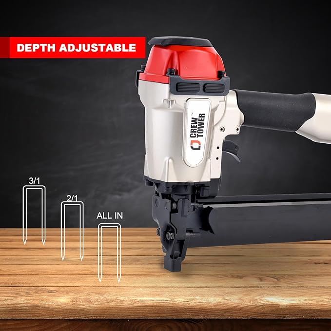 Crown Stapler, 16 Gauge 7/16-inch Pneumatic Medium Air Staple Gun for Fence Vinyl Siding Furniture Wood Pallets Crate Assembly Cabinets Framework