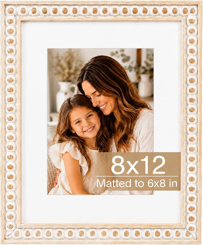 Solid Wood 8x12 Picture Frame Beaded Frame by QOTIB