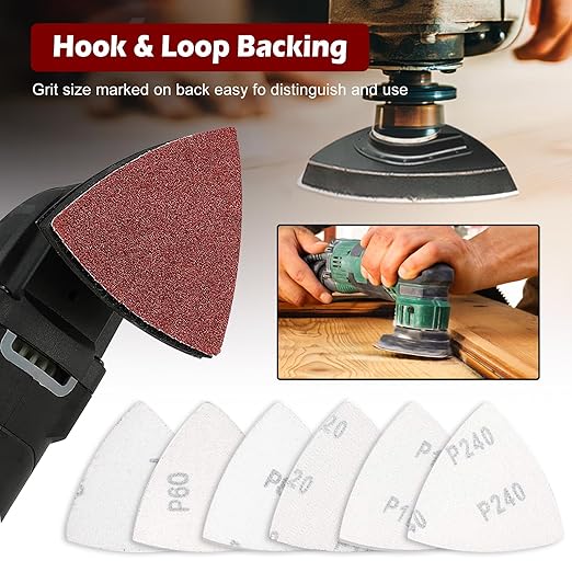 204PCS towbluii Oscillating Multitool Sandpaper, 3-1/8 Inch Triangle Sandpaper for Triangle Sanding Pads, Assorted 40/60/80/120/180/240 Grit 30pcs Each