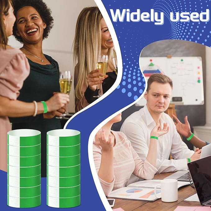 500 Pcs Green Paper Wristbands for Events Waterproof Neon Wrist Bands Adhesive Concert Identification Wristbands Hand Bands for Events (Green)