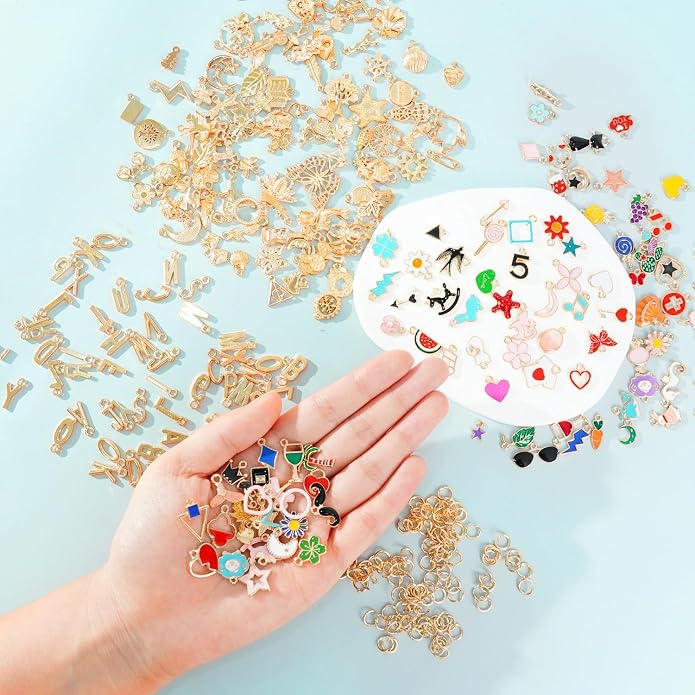 352 Pcs Assorted Charms for Jewelry Making, Mixed Enamel KC Gold Alloy Letter - Image 4