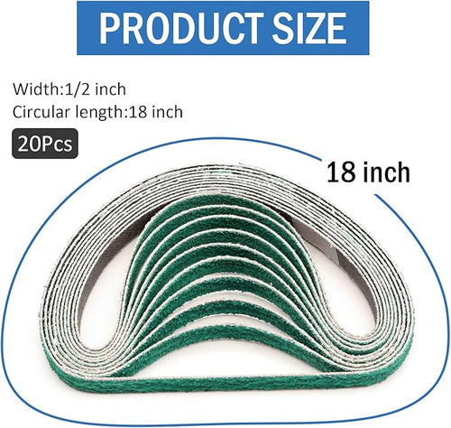 1/2 Inch x 18 Inch Sanding Belts for File Sander, 20-Pack 80 Grit Zirconia Sanding Belts for 1/2" x 18" Belt Sander