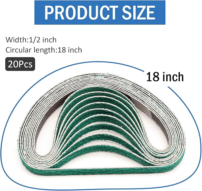 1/2 Inch x 18 Inch Sanding Belts for Air Belt Sander, 1/2 x 18 Inch Zirconia Sanding Belts 60 Grit for Woodworking, Metal Polishing, Derusting, 20-Pack