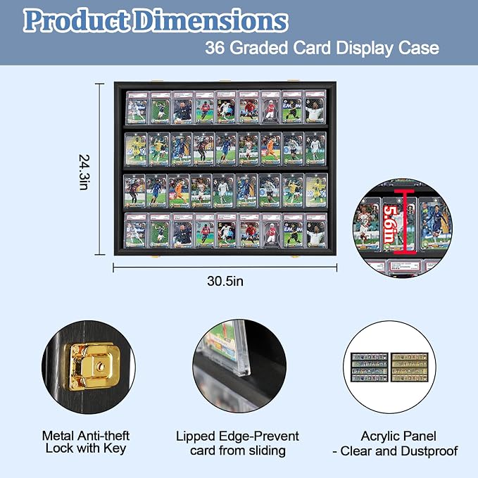 Graded Sports Card Display Case Lockable, Trading Card Collector Wall Display - Image 2