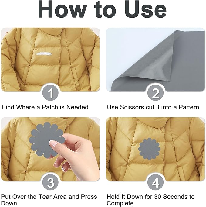 8PCS 7.8x3.9 inch Nylon Repair Patch Self-Adhesive Fabric Patch Down Jacket Repair Patches for Puffer Jackets Tenacious Tape Polyester Waterproof Lightweight Tent Repair Patch Kits for Clothes Bag