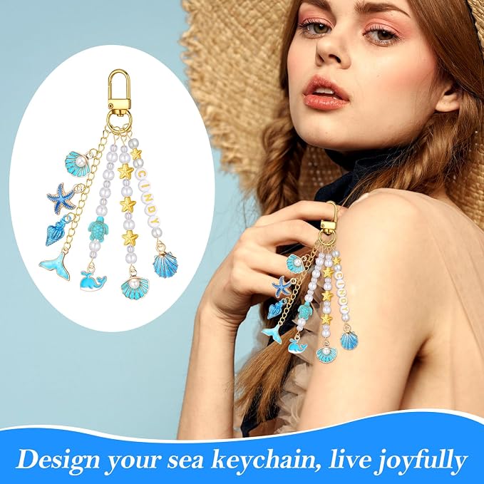 Cunno 776 Pcs Beach Seashell Bag Charm Making Kit, Ocean Coastal DIY Keychain - Image 3