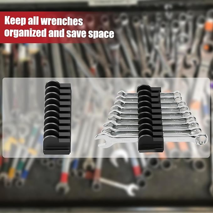 12 pcs Modular Wrench Organizers for Tool Drawers - Wrench Rack with Metric&SAE Labels, Perfect Tool Storage Holder. Gift for father, brother and boyfriend (No Magnet)