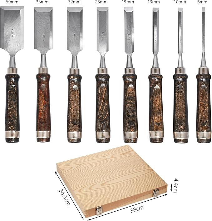 10 Pieces Wood Chisels Set with Honing Guide & Sharpening Stone for Woodworking Wood Carving Tools Kit with Wooden Box for Beginners and Professionals(Black Walnut)