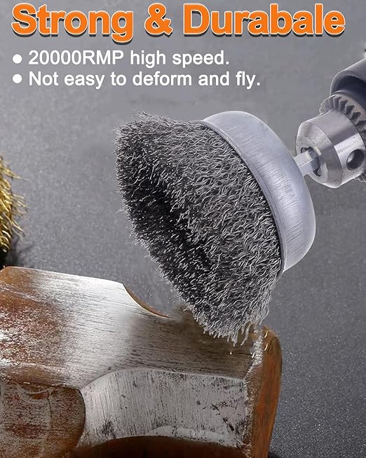 9 Pack Drill Wire Brush with 1/4-Inch Hex Shank, Rocaris Carbon Steel Drill Wire Brush, Cup/ Wheel/ Pen Brush Set for Rust Removal, Corrosion and Scrub Surfaces