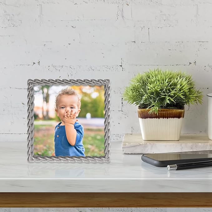 Lawrence Frames Metal Frame, Rope Design, Brushed Nickel, 4x4 Square - Image 3