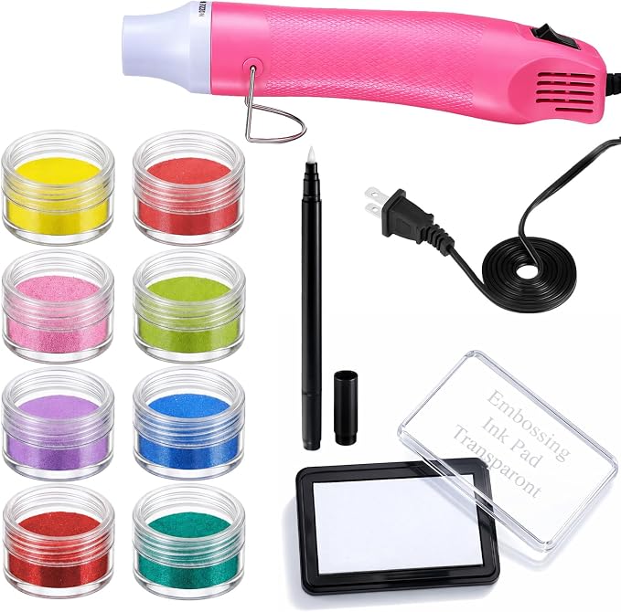 Lanties Embossing Kit with Heat Tool Bundle, 8 x 10ml Embossing Powders by Lanties