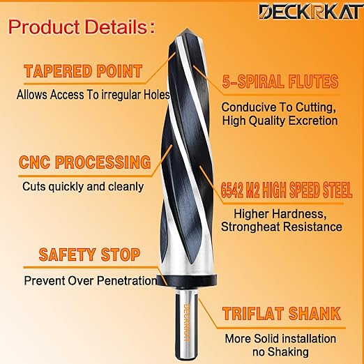 1-1/2" Reamer Drill Bit for Metal, M2 HSS Taper Reamer for Steel, Alloy, Wood, Plastic to Align, Enlarge Holes – 5-Spiral Flutes,1/2"Non-Slip Shank, 38mm Car Reamer, Bridge Construction Reamer.