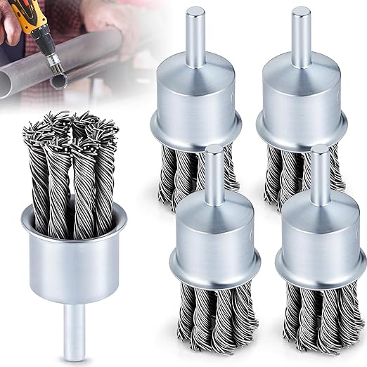 5 Pack 1 Inch Knot Wire Brush for Drill- 1/4 Inch Shank Die Grinder Wire Wheel Sturdy Twist Drill Grinder Attachment for Paint Removal, Cleaning, Deburring Carbon Steel Black