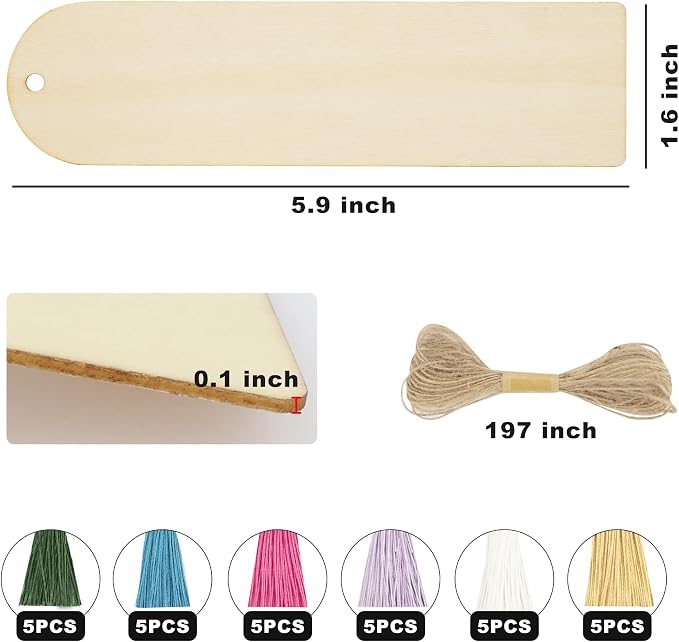 SWATOM Wood Bookmarks Blank DIY Semicircle Wooden Bookmark Craft Bulk 30 PCS - Image 4