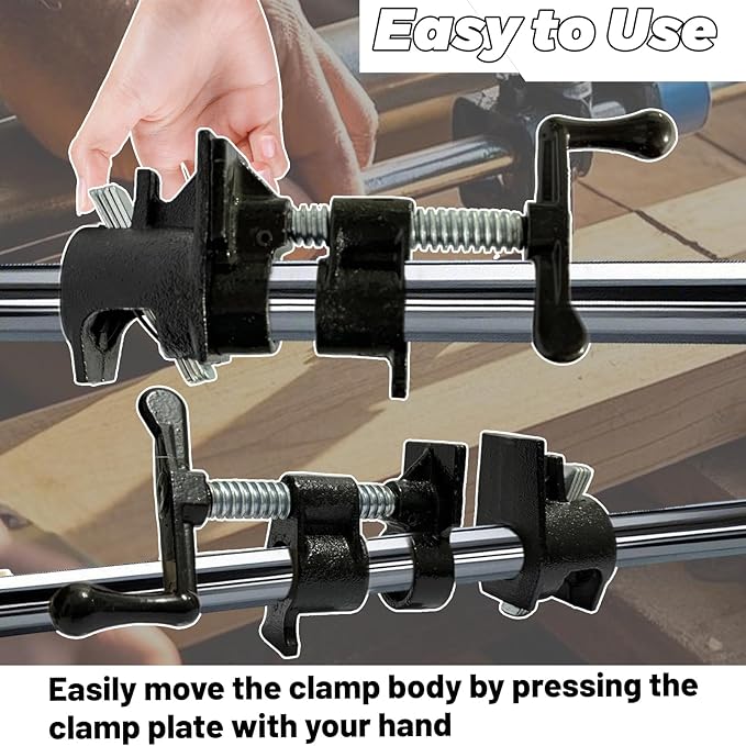 HENBOW 3/4" Pipe Clamp,Wood Gluing Pipe Clamp Set,Heavy Duty Cast Professional Pipe Clamps Tools,Cast Iron Wood Clamps Quick Release for Woodworking Improvement and Diy Projects(2Pack-Black)