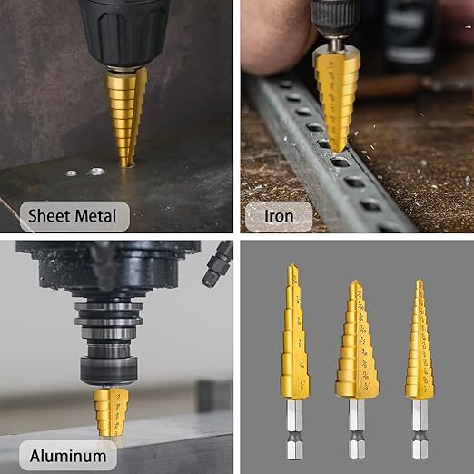 3PCS Step Drill Bit Set, HSS Titanium Step Drill Bits for Metal, 28 Sizes Stepper Up Bits with Portable Bag