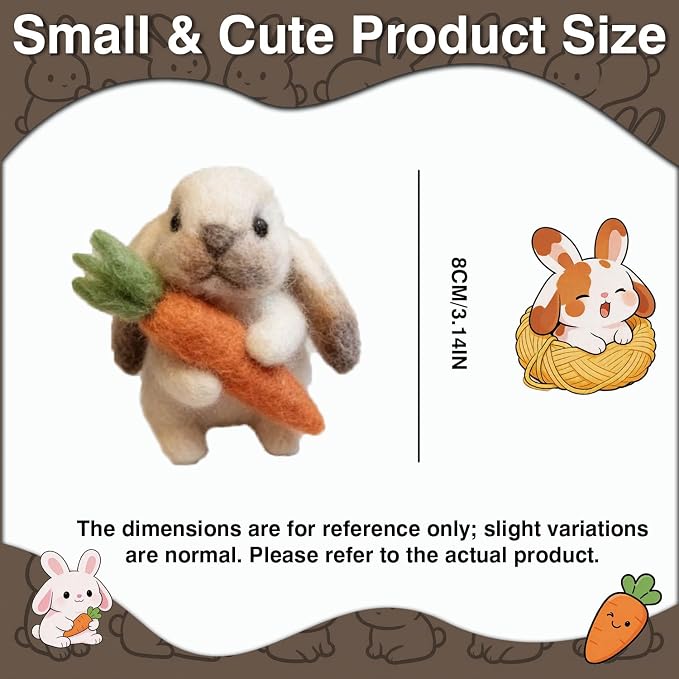 DIY Needle Felting Kit Cute Brown Lop-Eared Bunny Holding Carrot – Needle - Image 2