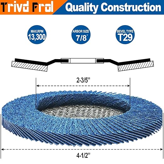 Flap Discs 4 1/2" for Angle Grinder - Trivd Frol 4 1/2 Flap Disc 40 Grit T29 Grinding Wheel, 7/8 Inch Zirconia Abrasive Angle Grinder Sanding Disc for Metal, Wood, Stainless Steel Finishing- 80 Pack