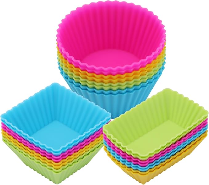 24Pack Silicone Muffin Cups, Reusable Cupcake Liners Molds by SAWNZC