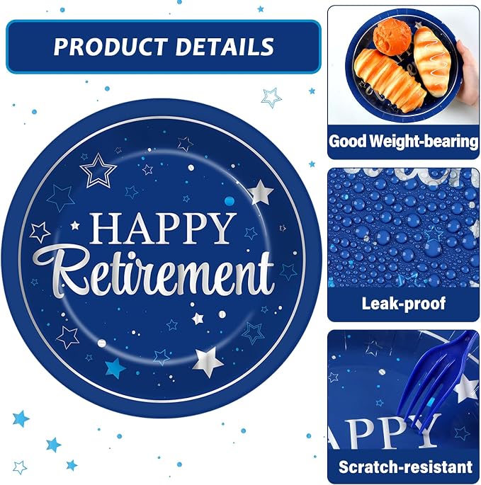 Qyeahkj 48Pcs Happy Retirement Paper Plates and Napkins Retirement Party - Image 3