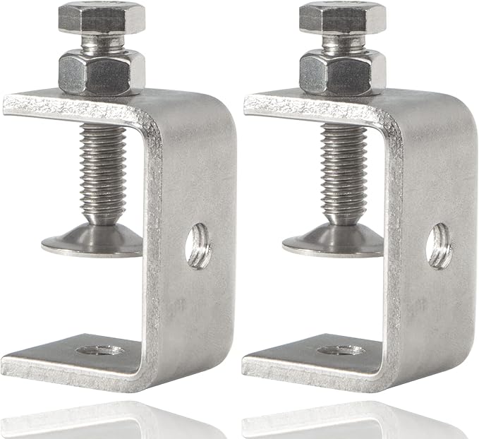 Stainless Steel C Clamps Small 1 1/2 Inch for Mounting, Heavy Duty U Clamps for Metal Working, Mini Desk Clamp with Stable Wide Jaw Opening & Protective Pads/I-Beam Design (2pcs)