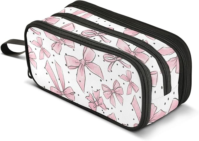 Pink Bows Dots Pencil Case Box Boys Girls Large Pencil Pouch Zipper by BOENLE-WELCOMEYOURCOMING