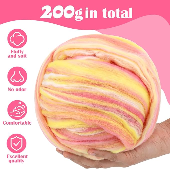 Wool Roving 7.02oz Colored Natural Needle Felting Wool Bulk - Image 2