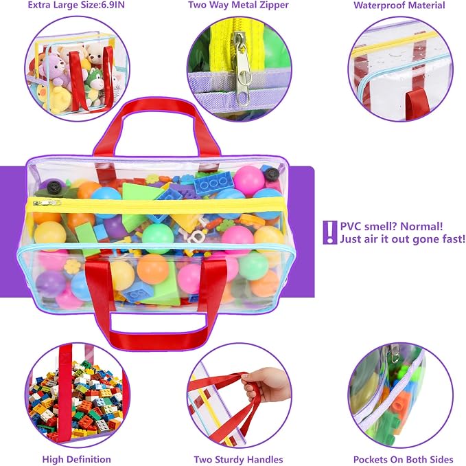 4 Pack PVC Toy Storage Bags, Large 15.75" x 8.66" x 12.21" Clear Double Zipper - Image 4