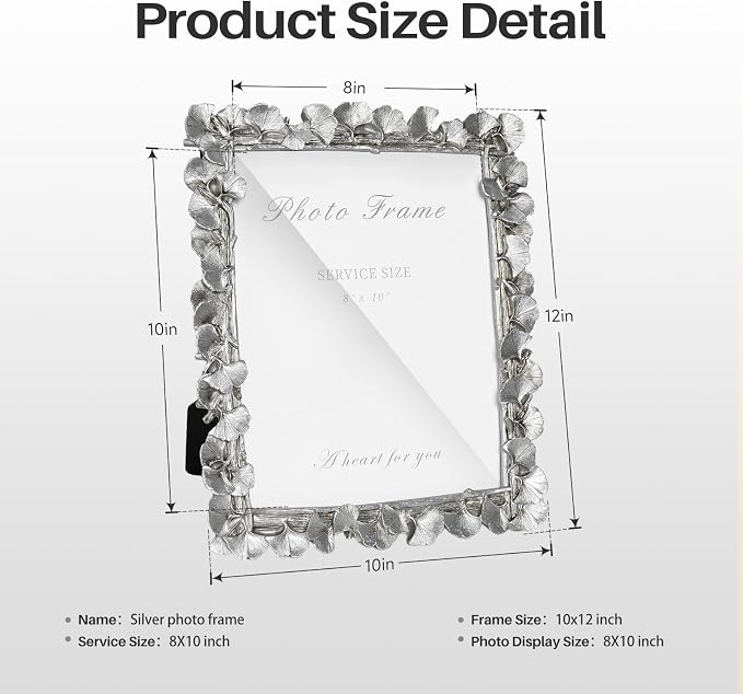 Cuspin Silver 8x10 Picture Frame, Vintage Silver Ornate Leaf Textured - Image 5